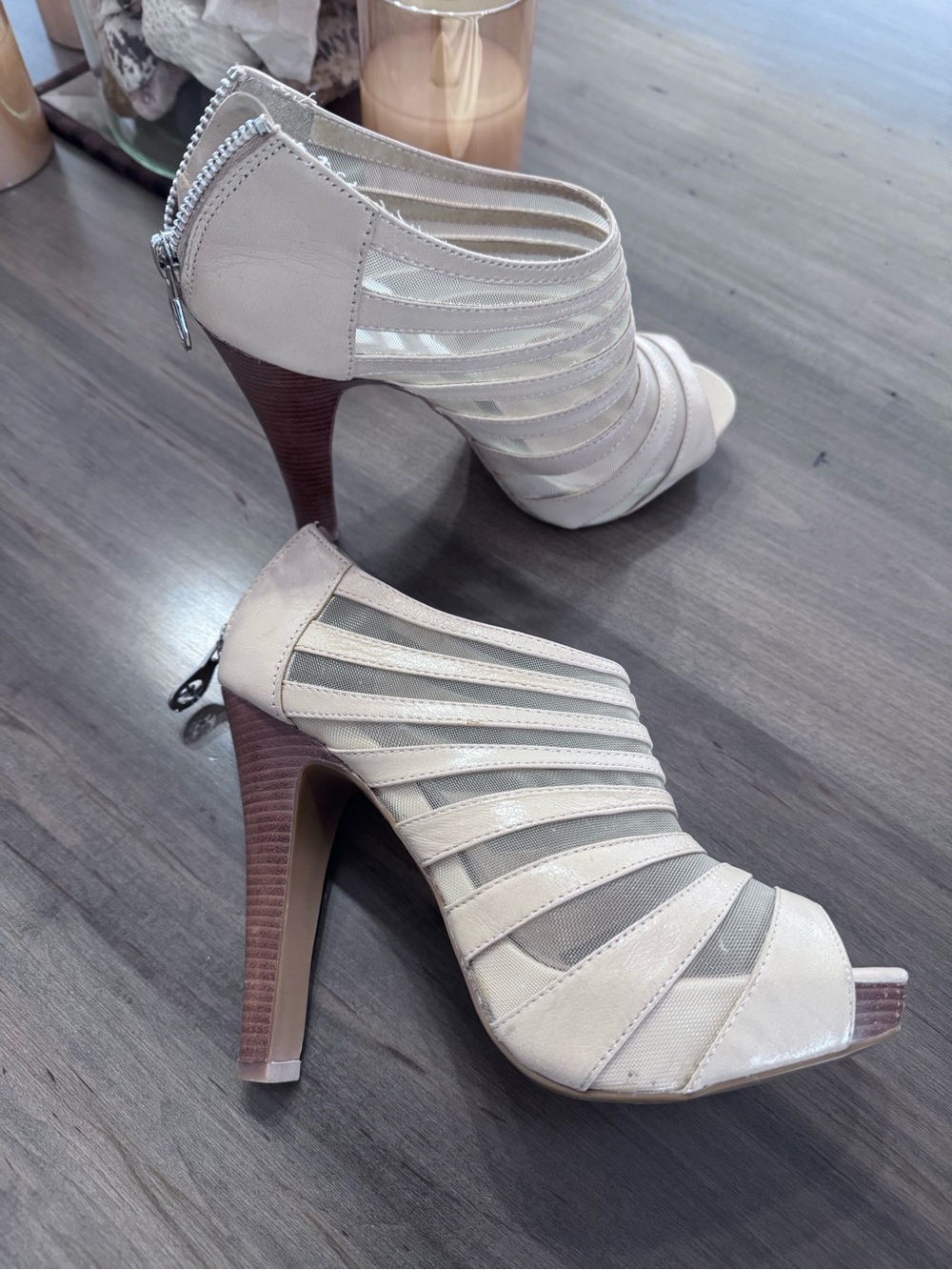 MICHAEL KORS | Beige Strappy Peep-Toe High Heels | Size 6.5
